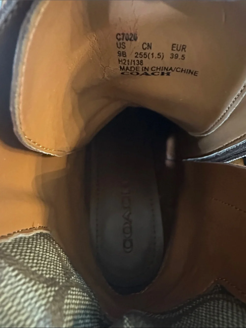 Coach Brown Leather Platform Booties with Signature Monogram Cuff SZ 9B